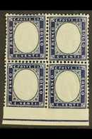 6724 1862 20c Indigo, Block Of 4 Imperf At Foot With Frame Line, Sass 2L, Superb Never Hinged Mint. Cat €400 (£300) - Unclassified