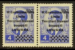 6753 LUBIANA 1941 1d On 4d Bright Blue With INVERTED SURCHARGE Variety, Sassone 40a, Never Hinged Mint Horizontal PAIR, - Unclassified