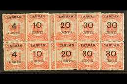 6894 1895 4c, 10c, 20c And 30c On $1 Scarlet,  SG 75/78, Lovely Mint Blocks Of Four, Two In Each Nhm. (16 Stamps) For Mo - North Borneo (...-1963)