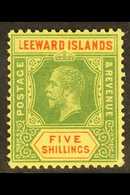6922 1912-22 5s Green And Red On Yellow, SG 57, Variety Thin Deformed "L", Very Fine Mint. For More Images, Please Visit - Leeward  Islands