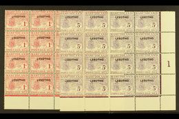 6927 POSTAGE DUES 1966 1c & 5c Overprinted Dues In Cylinder Blocks Of 16 With "LSEOTHO" Error On R4/7, SG D11a/12a, Neve - Lesotho (1966-...)