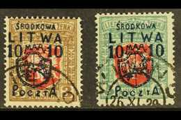 6946 CENTRAL LITHUANIA - POLISH OCCUPATION 1920 10m On 3a Red And Brown And 10m On 5a Red And Blue Green, Mi 12/13, Supe - Lithuania