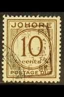 7036 POSTAGE DUES JOHORE 1943 10c Brown With Brown Single Line Chop, SG JD4, Very Fine Used. For More Images, Please Vis - Other & Unclassified