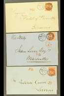 7048 1870-71 GB USED IN 4d Vermilion Plate 12, SG Z49, Three Attractive Envelopes To Livorno Or Marseilles, Each With Cr - Malta (...-1964)