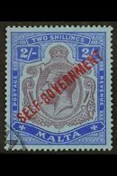 7052 1922 2s Purple And Blue/blue, Wmk Mult Crown CA, Overprinted "SELF-GOVERNMENT", SG 111, Very Fine Used With Neat Co - Malta (...-1964)
