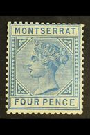 7109 1884-85 4d Blue Watermark Crown CA, SG 11, Mint With Tiny Thin. Fresh ,attractive And Scarce! For More Images, Plea - Montserrat