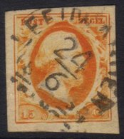 7162 1852 15c Deep Orange- Yellow With Near- Complete LEEUWARDEN Cancellation (small Figures), Great Colour With 4 Good - Other & Unclassified