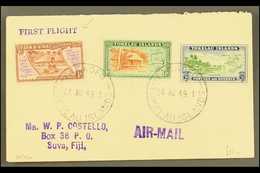 7244 TOKELAU 1949 (Aug) Neat Envelope Bearing 1948 Pictorial Set, SG 1/3, Tied By Fakaofo Cds's, And Violet "First Fligh - Other & Unclassified