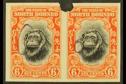 7298 1931 IMPERF PLATE PROOFS. 1931 6c Black & Orange 'Orangutan' (SG 296) Horizontal IMPERF PLATE PROOF PAIR From The W - North Borneo (...-1963)