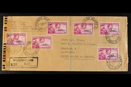 7377 1943 (17 Nov) Registered Censored Cover To USA, Bearing 1d Stamps (x6) Tied By "Pitcairn Island" Cds's, Plus Two Tr - Pitcairn Islands