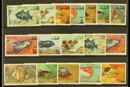 7439 1966 Surcharged (new Currency) "Fishes" Set Of 1961, SG 152/168, Scott 115/115P, Very Lightly Hinged Mint, 10r On 1 - Qatar