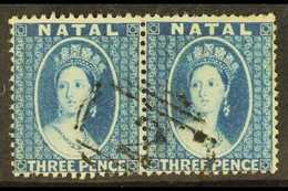 7692 NATAL 1859-60 3d Blue No Watermark Perf 14, SG 10, Fine Used Horizontal Pair. For More Images, Please Visit Http:// - Unclassified