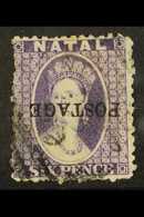 7698 NATAL 1875 6d Violet Ovptd "Postage" Locally, Variety "ovpt Inverted", SG 83b, Good Used. RPS Cert. For More Images - Unclassified