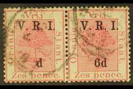 7714 ORANGE FREE STATE 1900 6d On 6d Carmine, Level Stops, "6" OMITTED, IN PAIR WITH NORMAL, SG 108/8b, Good Used. For M - Unclassified