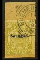 7918 1889-90 2d Olive-bistre, Perf 12½ Overprinted, Variety "Swazielan", SG 5b, Fine Used On A Piece Tied By Large Part - Swaziland (...-1967)