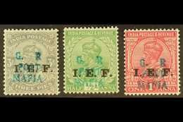 7960 MAFIA ISLAND 1915-16 India "I.E.F." KGV Handstamped 3p, ½a And 1a, SG M33/35, Very Fine Mint. (3 Stamps) For More I - Tanganyika (...-1932)