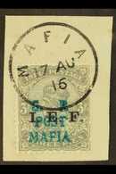 7961 MAFIA ISLAND 1915-16 India "I.E.F." KGV Handstamped 3p Grey, SG M33, Very Fine Used, Tied On Piece By Full "MAFIA 1 - Tanganyika (...-1932)