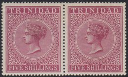 7991 1883-94 5s Maroon, Wmk Crown CC, Perf.14, In A Pair, SG 113, Very Fine Mint. For More Images, Please Visit Http://w - Trinidad & Tobago (...-1961)