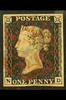 8176 1840 1d Black 'ND' Plate 7, SG 2, Very Fine Used With 4 Margins & Near- Complete Lightly Struck Red MC Cancel. For - Unclassified