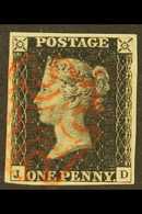 8187 1840 1d Black 'JD' Plate 5, SG 2, Very Fine Used With 4 Margins And Lovely Delicate Red Maltese Cross Cancel. Very - Unclassified