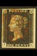 8198 1840 1d Intense Black 'JL' Plate 3, SG 1, Very Fine Used With 4 Margins & Red Maltese Cross Cancellation. A Beautif - Unclassified