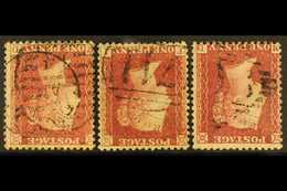 8246 1856-58 1d Pale Rose, 1d Rose- Red & 1d Deep Rose- Red Die II, Perf 14 Each With WMK LARGE CROWN INVERTED, SG 39Wi, - Other & Unclassified