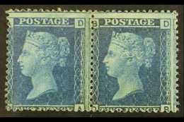 8250 1858 2d Blue Plate 9, SG 45, Mint PAIR, One Stamp Never Hinged. For More Images, Please Visit Http://www.sandafayre - Other & Unclassified