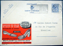 BELGIQUE  CARTE POSTALE PUBLICITAIRE ILLUSTREE SEMELLES CHAUSSURES TALON EMEK   ENTIER POSTAL 1951 CACHETS ET FLAMME - Verzamelingen & Kavels