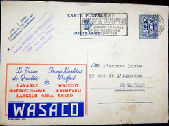 BELGIQUE  CARTE POSTALE PUBLICITAIRE ILLUSTREE TISSU WASACO DE QUALITE  ENTIER POSTAL 1952 CACHETS ET FLAMME - Colecciones Y Lotes