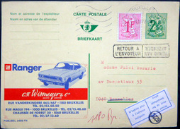 BELGIQUE  CARTE POSTALE PUBLICITAIRE ILLUSTREE RETOUR A ENVOYEUR  AUTOMOBILE RANGER ENTIER POSTAL 1972 CACHETS ET FLAMME - Verzamelingen & Kavels