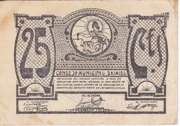 BILLETE DE 25 CENTIMOS DEL CONSEJO MUNICIPAL DE DAIMIEL DEL AÑO 1937 EN CALIDAD EBC      (BANKNOTE) - Andere & Zonder Classificatie