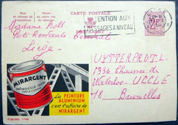 BELGIQUE CARTE POSTALE PUBLICITAIRE ILLUSTREE PEINTURE ALUMINIUM MIRARGENT ENTIER POSTAL 1960 CACHETS  FLAMME - Collezioni E Lotti