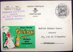 BELGIQUE CARTE POSTALE PUBLICITAIRE ILLUSTREE HUILE OLEOR CUISINE GASTRONOMIE  ENTIER POSTAL 1955 CACHETS  FLAMME - Collections & Lots