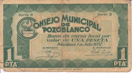 BILLETE DE 1 PESETA DEL CONSEJO MUNICIPAL DE POZOBLANCO DEL AÑO 1937 (CORDOBA)    (BANKNOTE) - Sonstige & Ohne Zuordnung