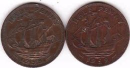 Great Britain - 2 X 1/2 Penny 1958 + 1959 - C. 1/2 Penny