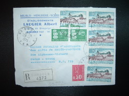 DEVANT LR Pour CPAM TP GIEN 0,90 X5 + BEQUET 0,60 X2 + 0,50 OBL.28-1-1975 BARJOLS (83 VAR) Ets LAUGIER Albert - Tarifs Postaux