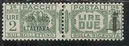 ITALIA REGNO ITALY KINGDOM 1944 RSI REPUBBLICA SOCIALE PACCHI FASCIETTO LIRE 2 MNH FIRMATO SIGNED - Colis-postaux