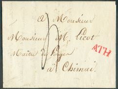 LAC De ATH (griffe Rouge) Du 26 Février 1822  Vers CHIMAY ; Port '4' (encre) - Luxe - 12206 - 1815-1830 (Periodo Holandes)