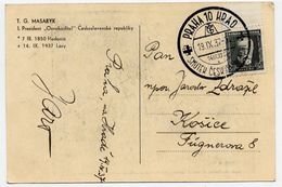 CZECHOSLOVAKIA 1937 Masaryk Mourning Postcard With Prague Special Postmark.  Michel 379 - Cartas
