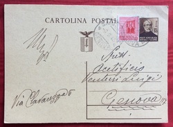 INTERO POSTALE  MAZZINI 30 C.+ 20 C. MONUMENTI DISTRUTTI DA  SARISSOLA GENOVA A GENOVA IN DATA 6/2/45 - Entero Postal