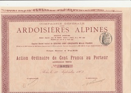 ACTION 100 FRANCS - COMPAGNIE GENERALE DES ARDOISIERES ALPINES - ANNEE 1909 - Mijnen