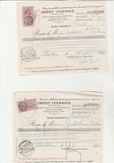 2 RECUS TIMBRES CREDIT LYONNAIS  ANNEE 1943 - Lettres De Change