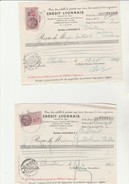 2 RECUS TIMBRES CREDIT LYONNAIS  ANNEE 1943 - Bills Of Exchange