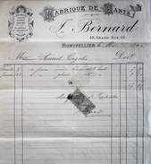 Facture De E. BERNARD Fabrique De Gants à Montpellier à Mme AURIOL CAZALIS - Timbrée Datée 01.09.1892 Et Signée - BE - 1800 – 1899