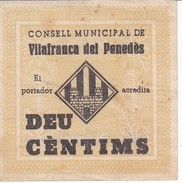 BILLETE DE 10 CENTIMOS DEL CONSELL MUNICIPAL DE VILAFRANCA DEL PENEDES DEL AÑO 1937      (BANKNOTE) - Andere & Zonder Classificatie