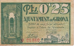 BILLETE DE 25 CENTIMOS DEL AJUNTAMENT DE GIRONA DEL AÑO 1937 (SELLO SECO)     (BANKNOTE) - Andere & Zonder Classificatie