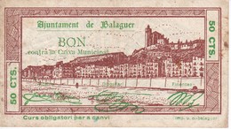 BILLETE DE 50 CENTIMOS DEL AJUNTAMENT DE BALAGUER DEL AÑO 1937     (BANKNOTE) - Sonstige & Ohne Zuordnung