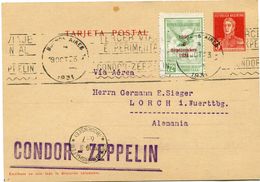 ARGENTINE ENTIER AVEC COMPLEMENT D'AFFRANCHISSEMENT PAR CONDOR-ZEPPELIN DEPART BUENOS AIRES 19 OCT 1931 POUR L'ALLEMAGNE - Luftpost