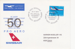 No 465 Sur Lettre 50 Ans De La Poste Aérienne Suisse - Vol Spécial Lausanne-Zürich Le 30.4.1969 - Otros & Sin Clasificación