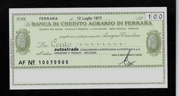 1 Mini Assegno Circolare BANCA CREDITO AGR. FERRARA Autostrade 3° Tronco BO - FDS - [10] Scheck Und Mini-Scheck